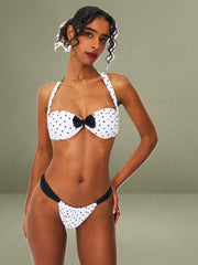 Oliveah Polka Dot Ruched Black Lacing Bikini Bottom