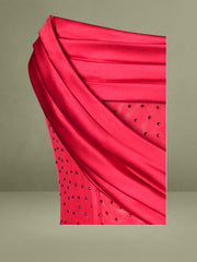 Red Crystallized Corset High Slit Satin Dress