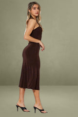 Brown Midi Dress Keyhole