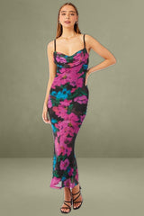 Pink Floral Maxi Cowl Neck Bodycon Singlet Dress