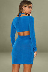 Blue Long Sleeve Mini Bodycon Dress