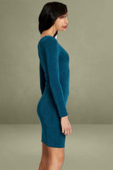 Blue Slinky Jersey Twist Front Dress