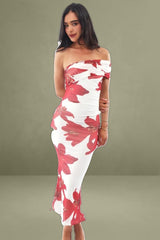 White Floral One-Shoulder Mesh Bodycon Dress
