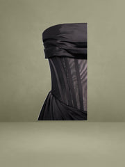 Black Satin High Slit Corset Gown