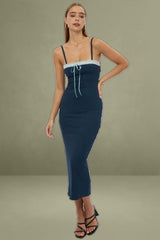 Blue Bodycon Dress Maxi Ribbon Trim