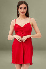 Red Mini Dress Sleeveless Cowl Neck Corset Waist Satin