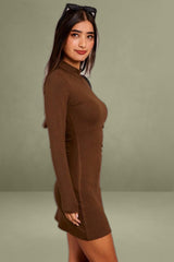 Brown Bodycon Dress Long sleeve Mini