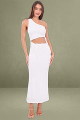 White One-Shoulder Maxi Bodycon Dress