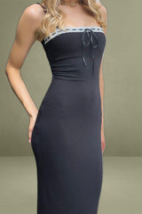 Black Bodycon Dress Maxi Ribbon Trim