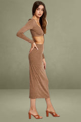 Brown Cut-Out Mid-Length Dress
