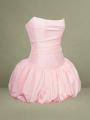 Pink Corset Strapless Bubble Hem Mini Dress