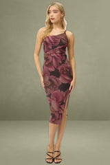 Pink Floral Bodycon Dress One Shoulder