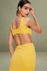 Orange Midi Dress Ribbed Cut Out