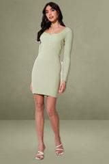 Long Sleeve Green Knit Bodycon Dress