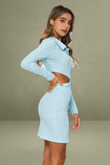 Grey Ribbed Cut Out Short Sleeve Mini Dress