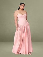Najwa Baby Pink Ruched Breast Drop Waist Maxi Dress