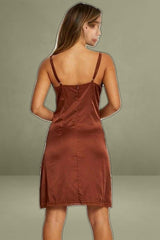 Brown Lace Trim Slip Dress