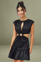 Black Ring Detail Keyhole Dress