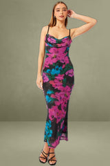 Pink Floral Maxi Cowl Neck Bodycon Singlet Dress