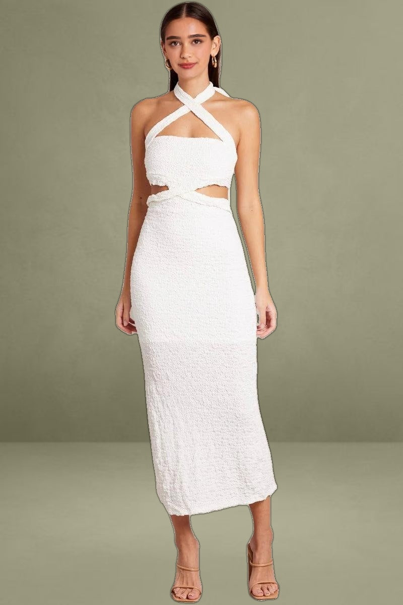 White Bodycon Dress Sleeveless Textured