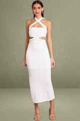 White Bodycon Dress Sleeveless Textured