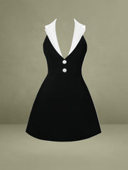 Ignacia Office Casual Black and White Halter Mini A-line Dress
