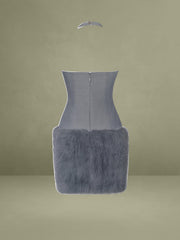 Daisy Grey Drop Waist Fur Trim Halter Mini Dress