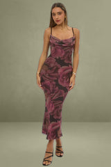 Pink Floral Maxi Cowl Neck Bodycon Singlet Dress