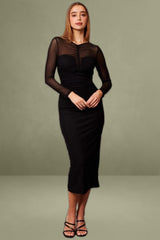 Long Sleeve Black Mesh Bodycon Dress