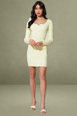 Yellow Knit Dress Long Sleeve Bodycon