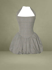 Dacia Plaid Halter Lace-up Bubble Mini Dress
