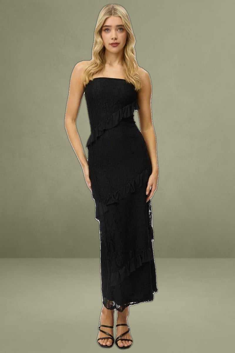 Black Bodycon Dress Boob Tube Ruffle Midi Lace