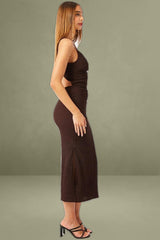 Brown Bodycon Dress Singlet Textured Midi