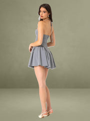 Melody Gray Stripe Halter Drop Waist Mini Dress