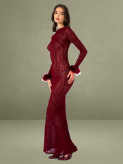 Patricia Burgundy Leopard Burnout Velvet Mesh Backless Maxi Dress