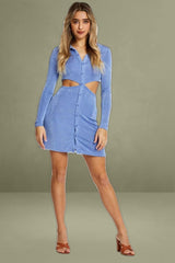 Purple Button Front Cut Out Dress