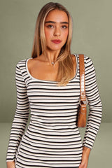 White Stripe Bodycon Dress Long Sleeve