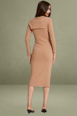 Beige 2 In 1 Midi Long Sleeve Rib Dress