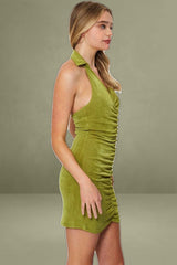 Green Mini Dress Halter Neck