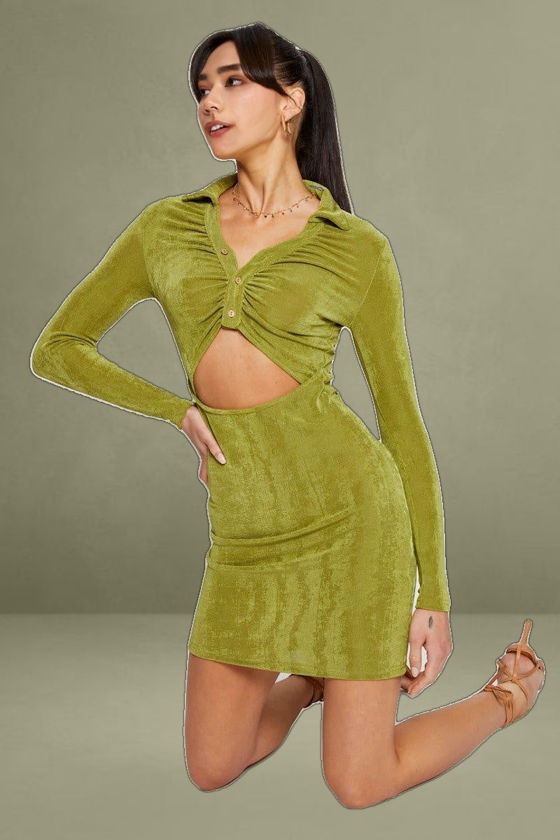 Green Mini Dress Slinky Jersey Cut Out
