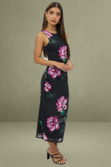 Black Floral Sleeveless Bodycon Dress