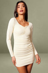 White Long Sleeve Mini Bodycon Dress