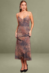 Brown Abstract Singlet Bodycon Maxi Dress