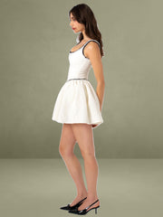 Coco White Boucle Tweed V Waist Mini Dress