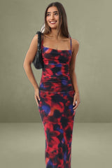 Multi-Floral Mesh Maxi Bodycon Dress