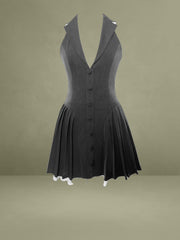 Hazel Grey Preppy Halter Neck Pleated Mini Dress