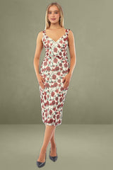 Beige Floral Bodycon Dress Mesh