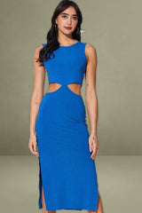 Blue Midi Dress Knot Front