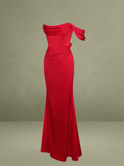 Ivona Red Halter Neck Double Duchess Satin Gown