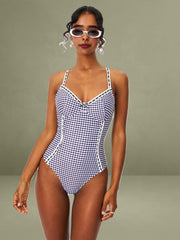 Gigi Black Gingham Lace Strap Backless Swimsuit